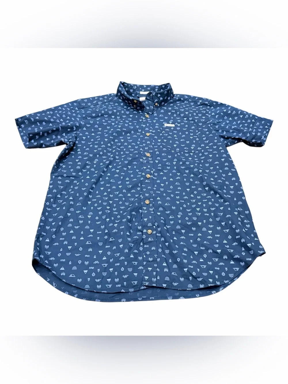 Columbia Shirt Mens Size Medium Blue Patterned Button Up Short Sleeve